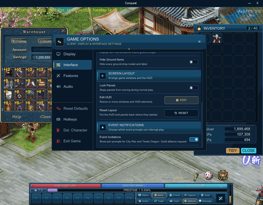 Opening Game Options and choosing Edit HUD to arrange game windows and HUD elements