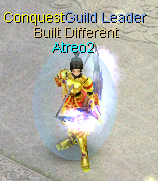 Built Different title displayed above a player's character name and guild line in the game world
